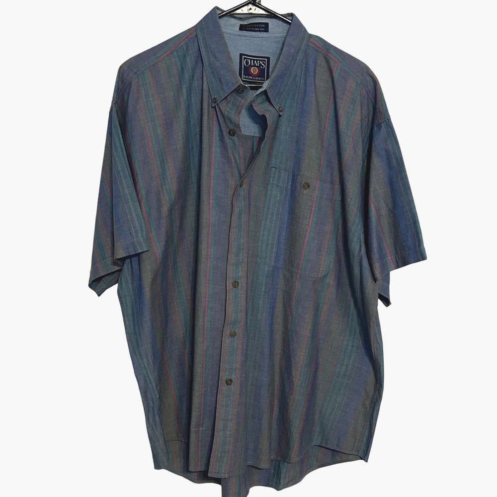 CHAPS‎ Ralph Lauren Vintage Mens Stripped Button Down Polo Short Sleeve Size XL - Picture 3 of 4